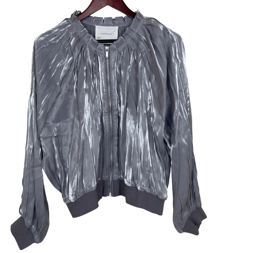 Anthropologie Bomber Jacket Sz M Glam Windbreaker Metallic Party Statement Chic